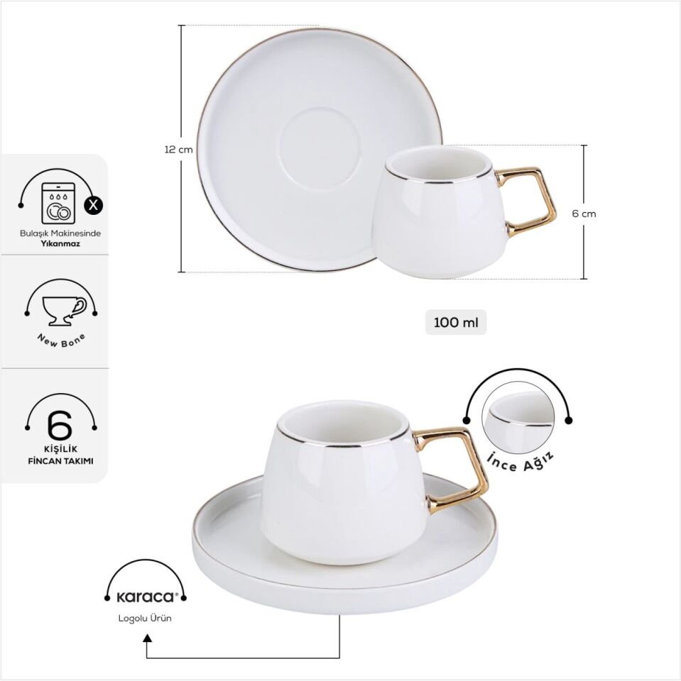 KARACA STURN 6 KİŞİLİK KAHVE FİNCAN TAKIMI GOLD