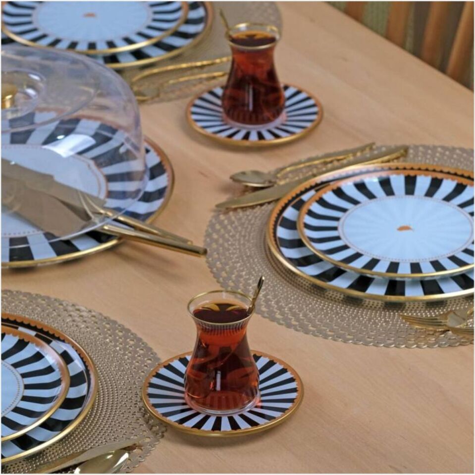 GLORE BLACK LİNE 19 PARÇA TEPSİLİ ÇAY SETİ