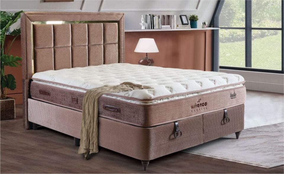 TOMA TESLA BAZA YATAK SET 160X200 KAHVE ÇİZGİLİ