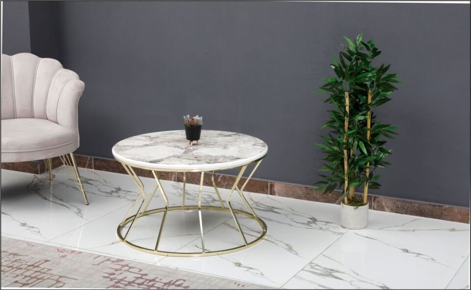 Odabaşı Kum Saati Efes Mermer Orta Sehpa Gold Ayak