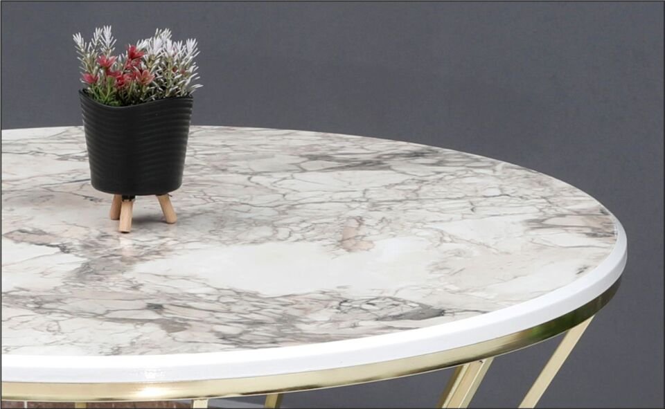 Odabaşı Kum Saati Efes Mermer Orta Sehpa Gold Ayak