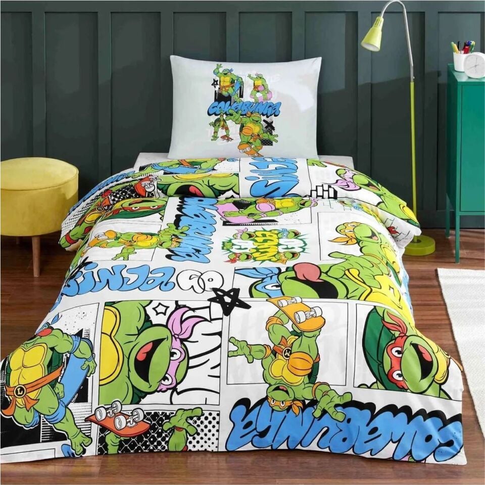 Taç Lisanslı Ninja Turtles Four Tek Kişilik Pamuk Nevresim Takımı