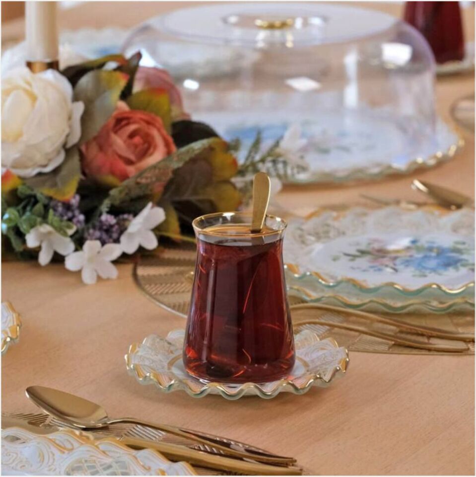 GLORE LATTE ŞEFFAF ALTIN 34 PARÇA TEA TİME