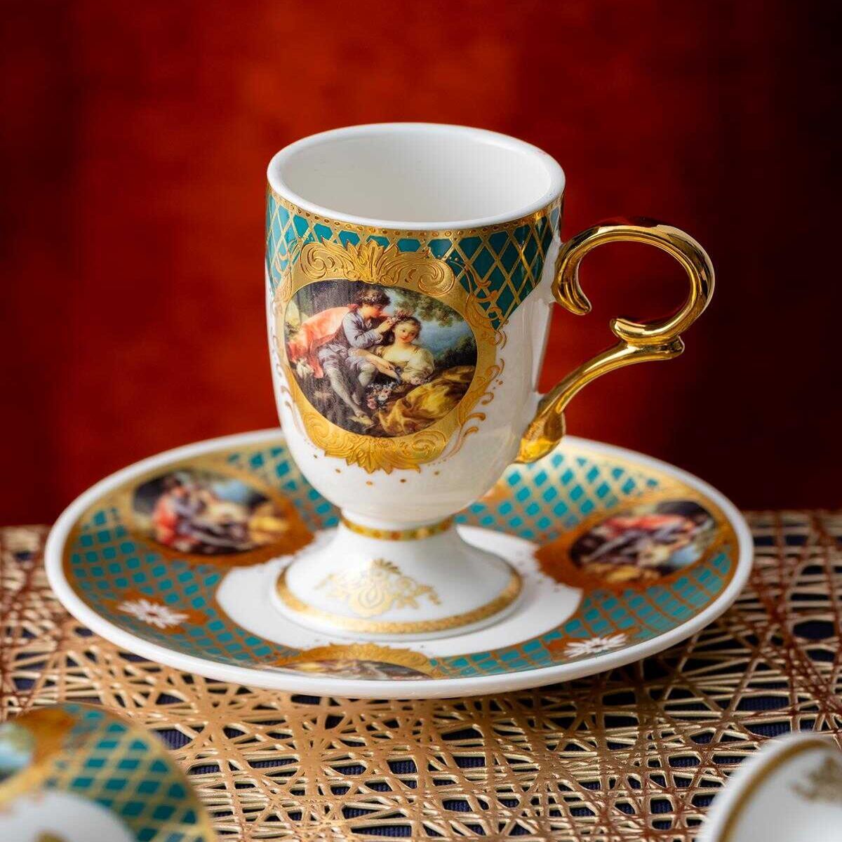 Acar Barock 6 Kişilik Porselen Kahve Fincanı Takımı - 90 ml
