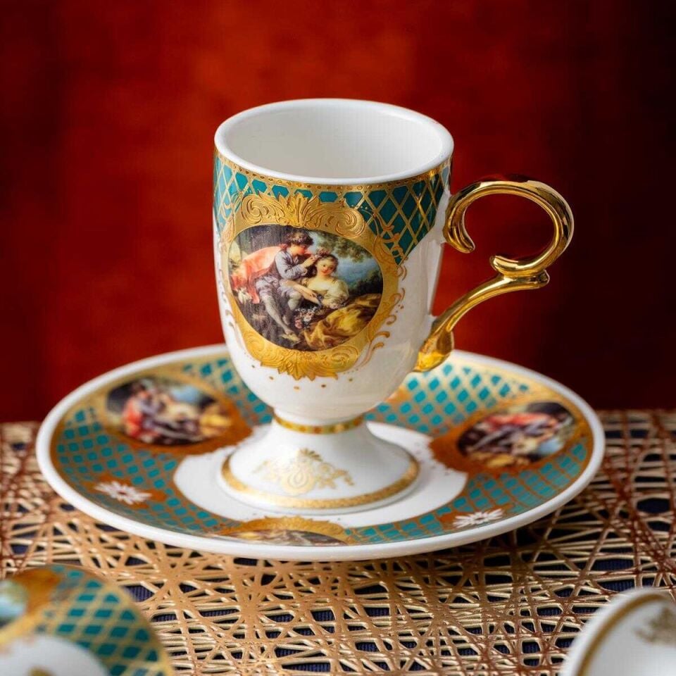 Acar Barock 6 Kişilik Porselen Kahve Fincanı Takımı - 90 ml
