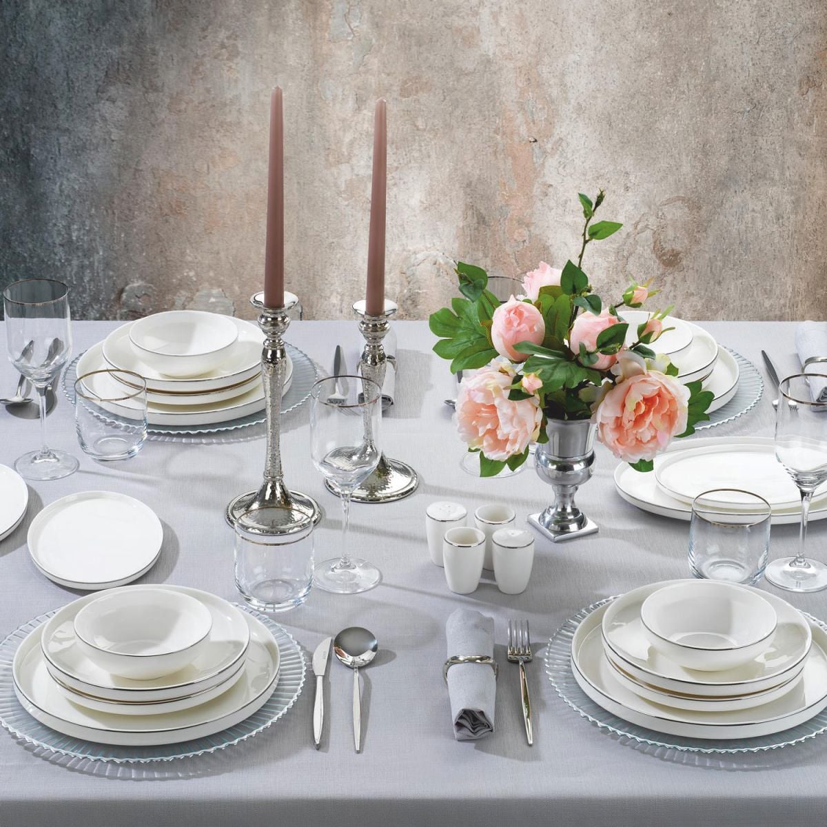 Schafer Adel Platin Yemek Takımı-56 Parça-Platin