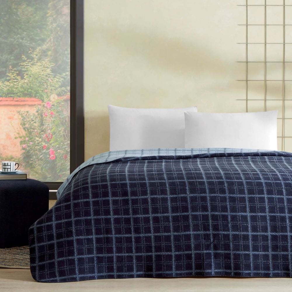 Taç Edwin Pamuk Çift Kişilik Battaniye Lacivert