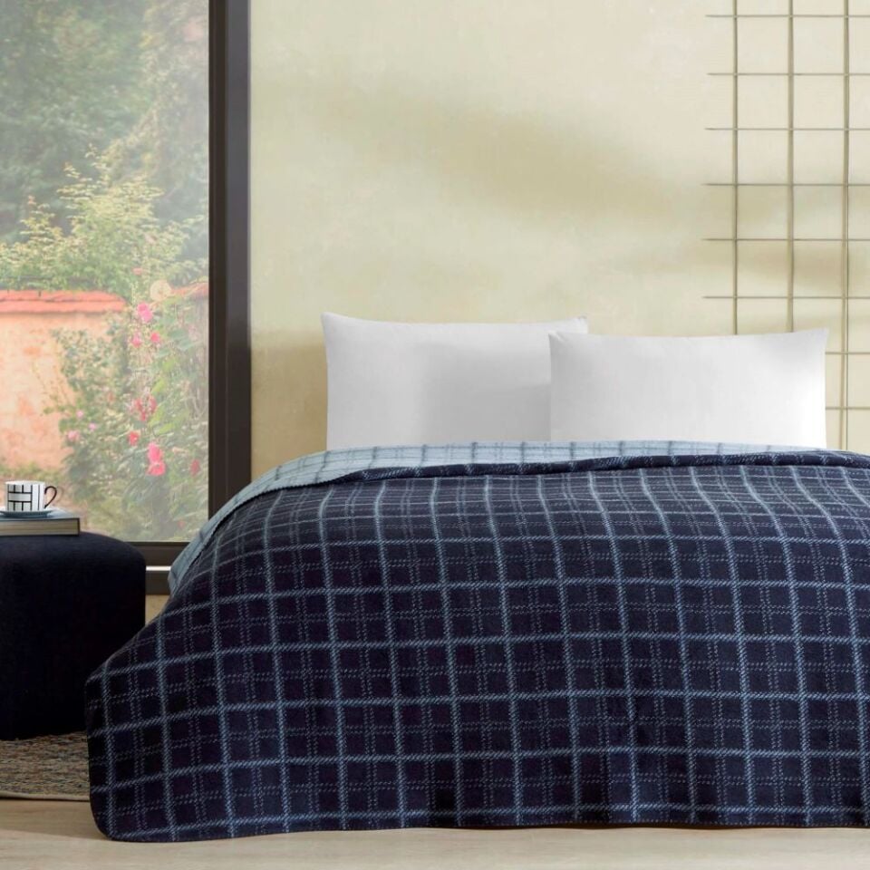 Taç Edwin Pamuk Çift Kişilik Battaniye Lacivert