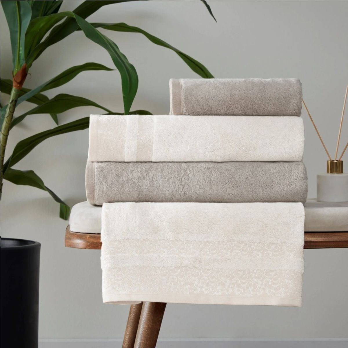 Taç Flame Bambu Classic Aile Seti Taş Ekru Vizon