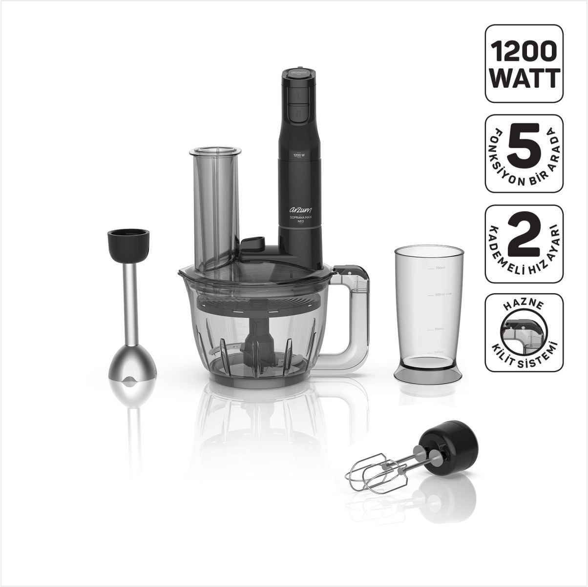 Arzum Ar1187-0100 Soprano Max Neo Multi Blender Seti Siyah