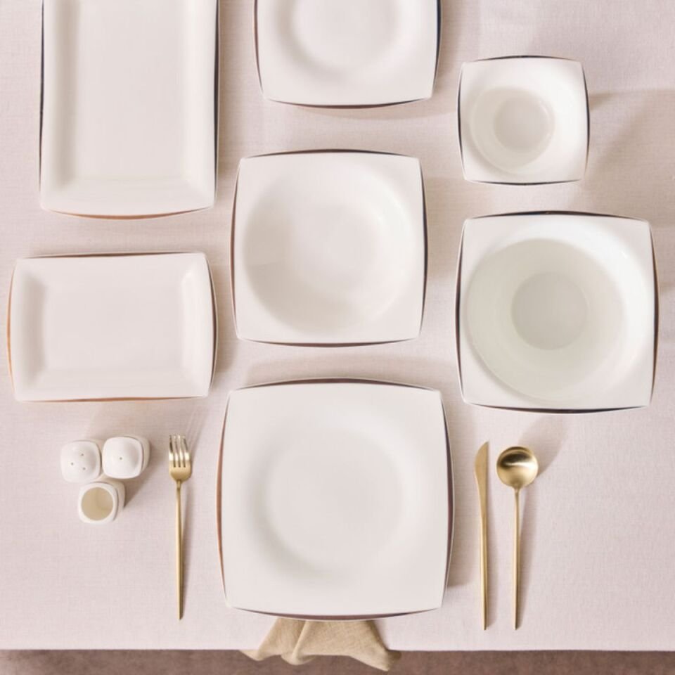 Karaca Fine Pearl New Agate Kare 58 Parça 12 Kişilik Yemek Takımı