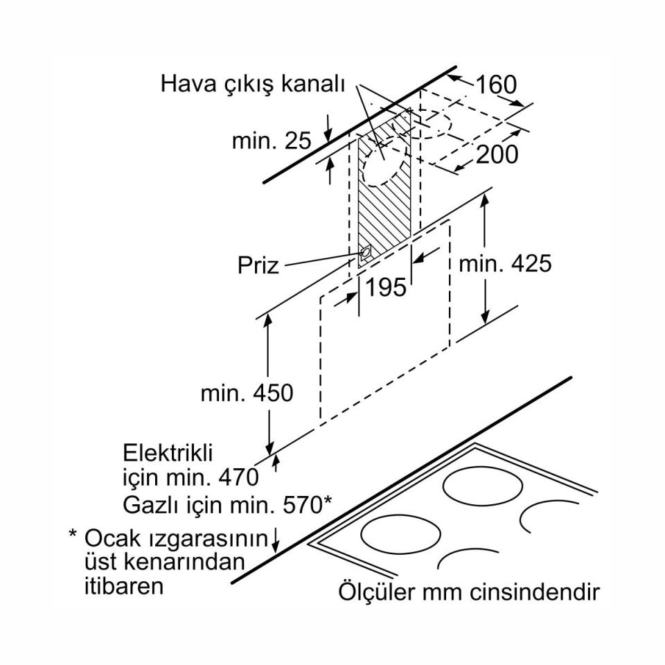 Profilo DVE6G560 Siyah Duvar Tipi Davlumbaz