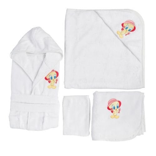 Özdilek Tweety Lisans Nakışlı Bambu Yenidoğan Bebek Bornoz Seti