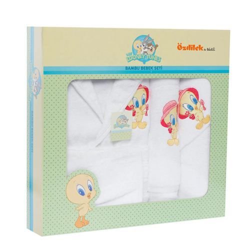 Özdilek Tweety Lisans Nakışlı Bambu Yenidoğan Bebek Bornoz Seti