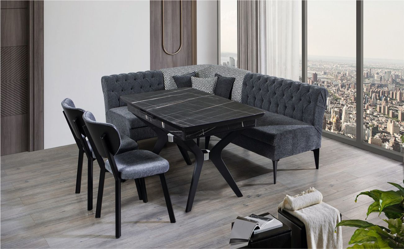 Always Katar Sonata Köşeli Masa Takımı(4207 San.-T670 Masa- Blk-4207 Grı Köşe)