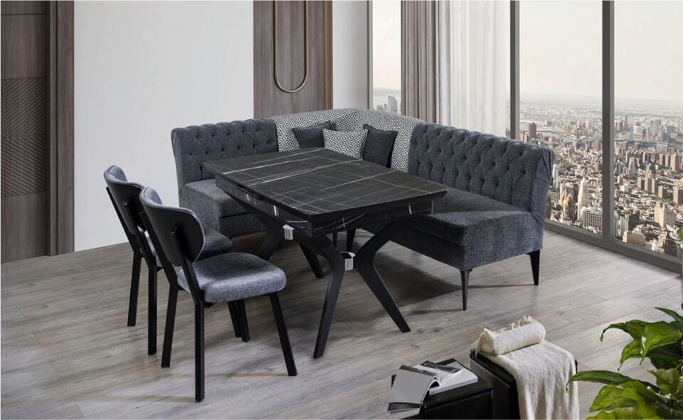Always Katar Sonata Köşeli Masa Takımı(4207 San.-T670 Masa- Blk-4207 Grı Köşe)