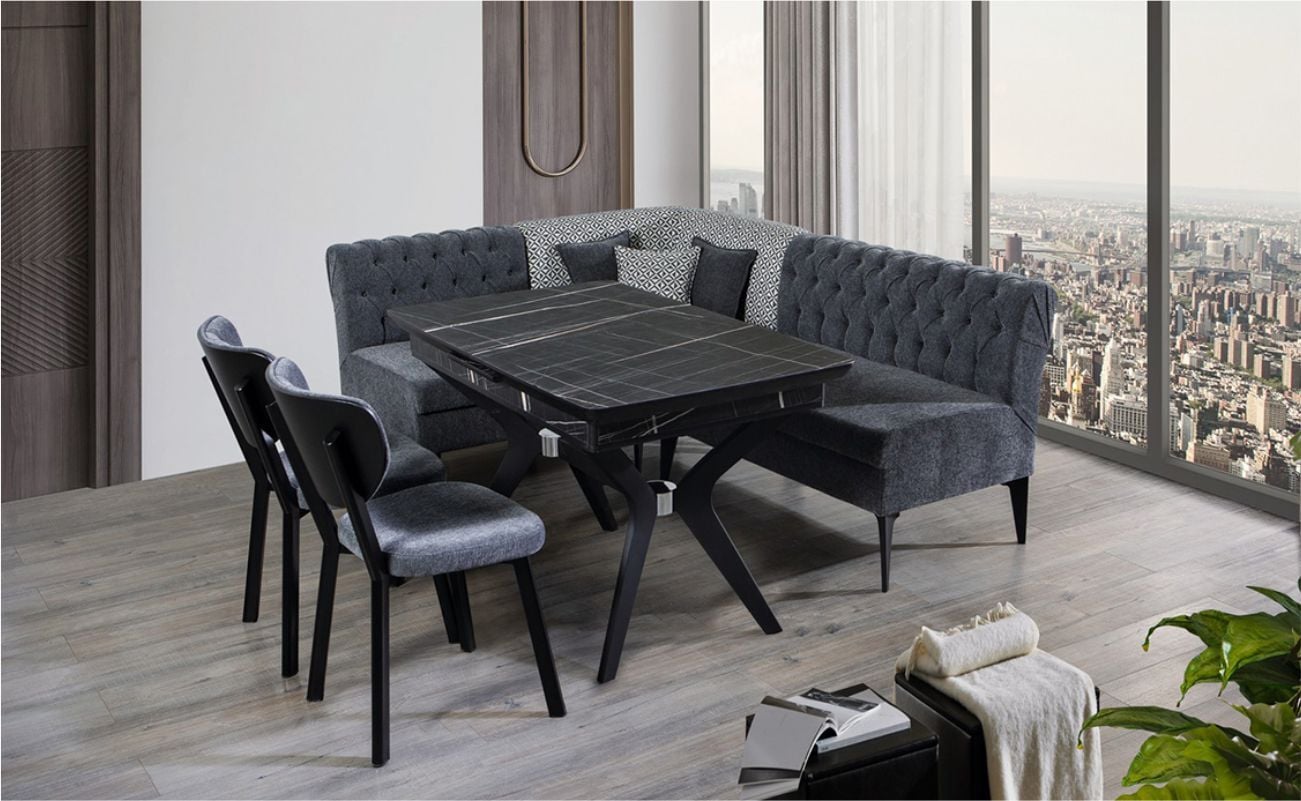 Always Katar Sonata Köşeli Masa Takımı(4207 San.-T670 Masa- Blk-4207 Grı Köşe)
