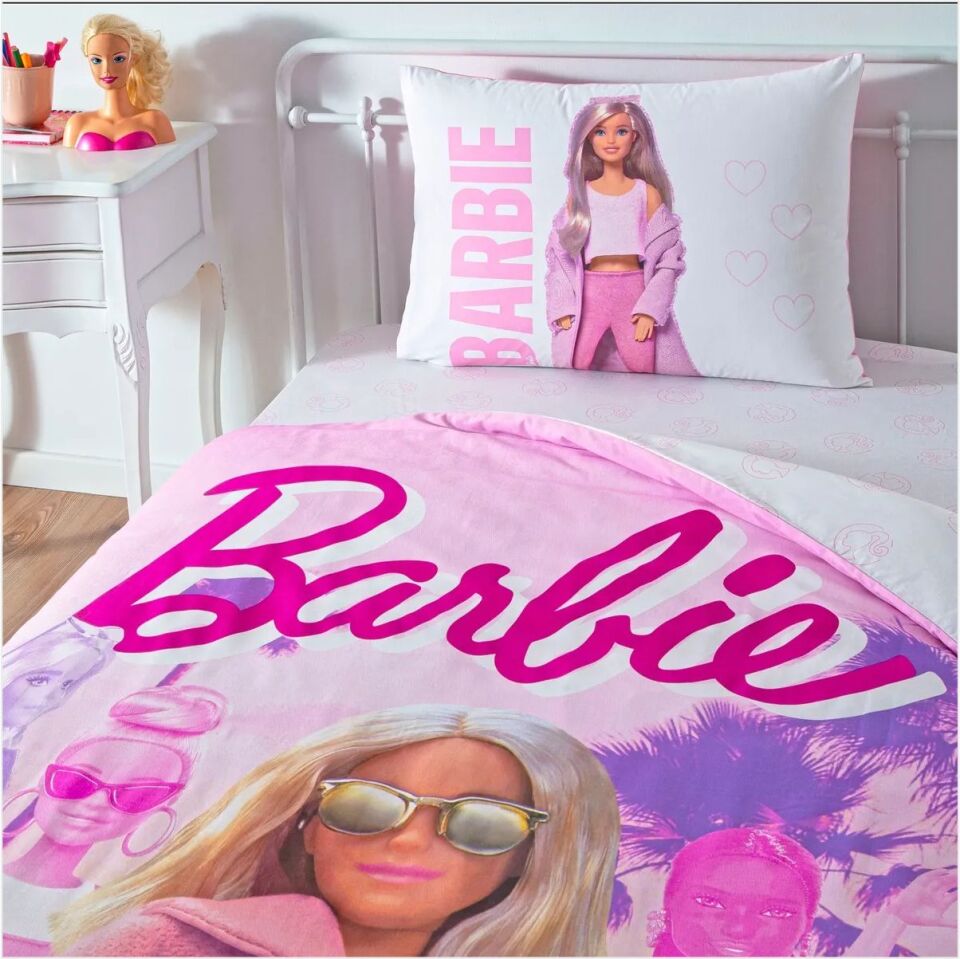 Taç Lisanslı Tek Kişilik Nevresim Takımı Barbie Pink Power