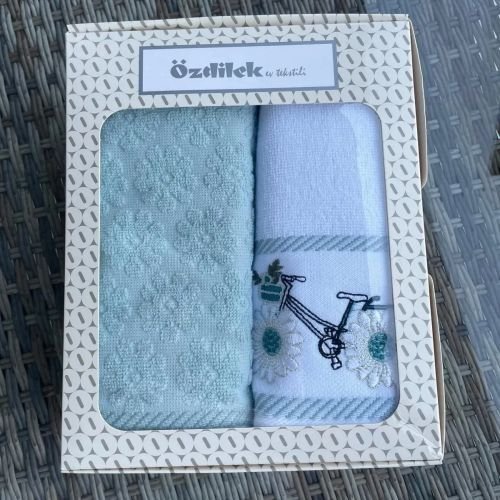 Özdilek Irıs Border Mavı 2Lı Kutulu Havlu