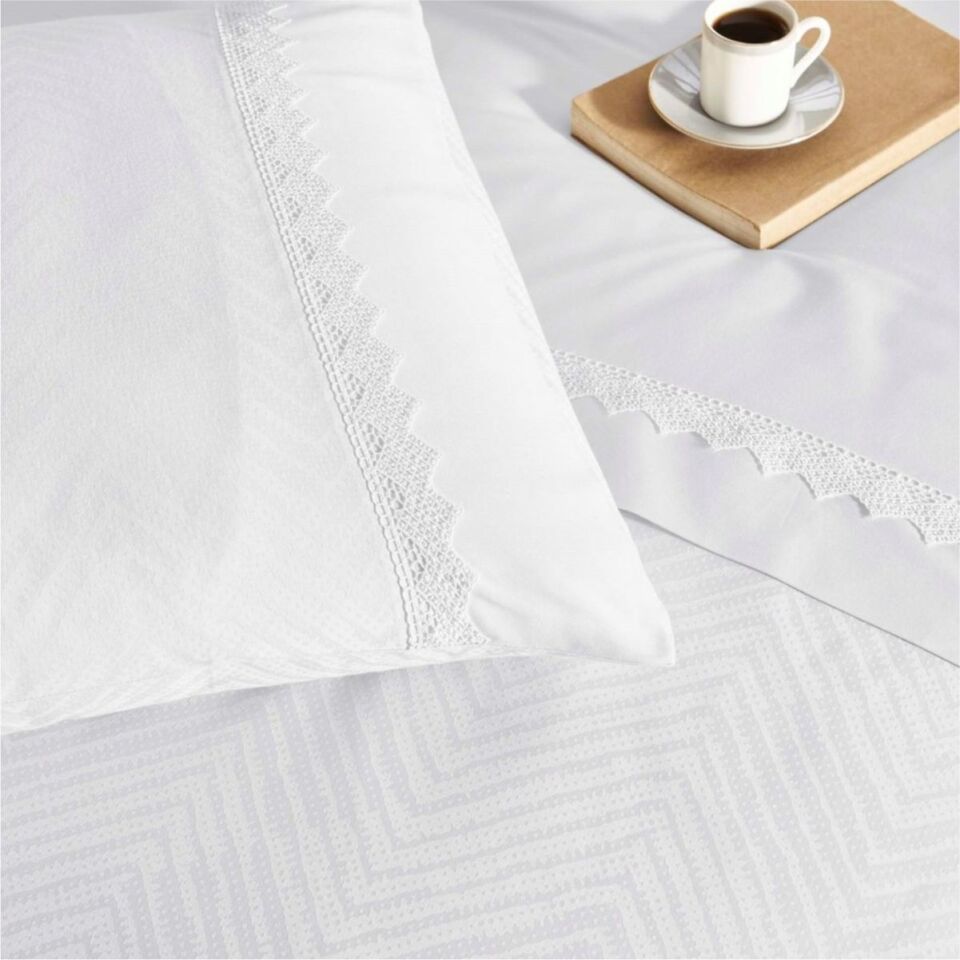 Taç Sambre Jakar Çift Kişilik Nevresim Takımı Beyaz