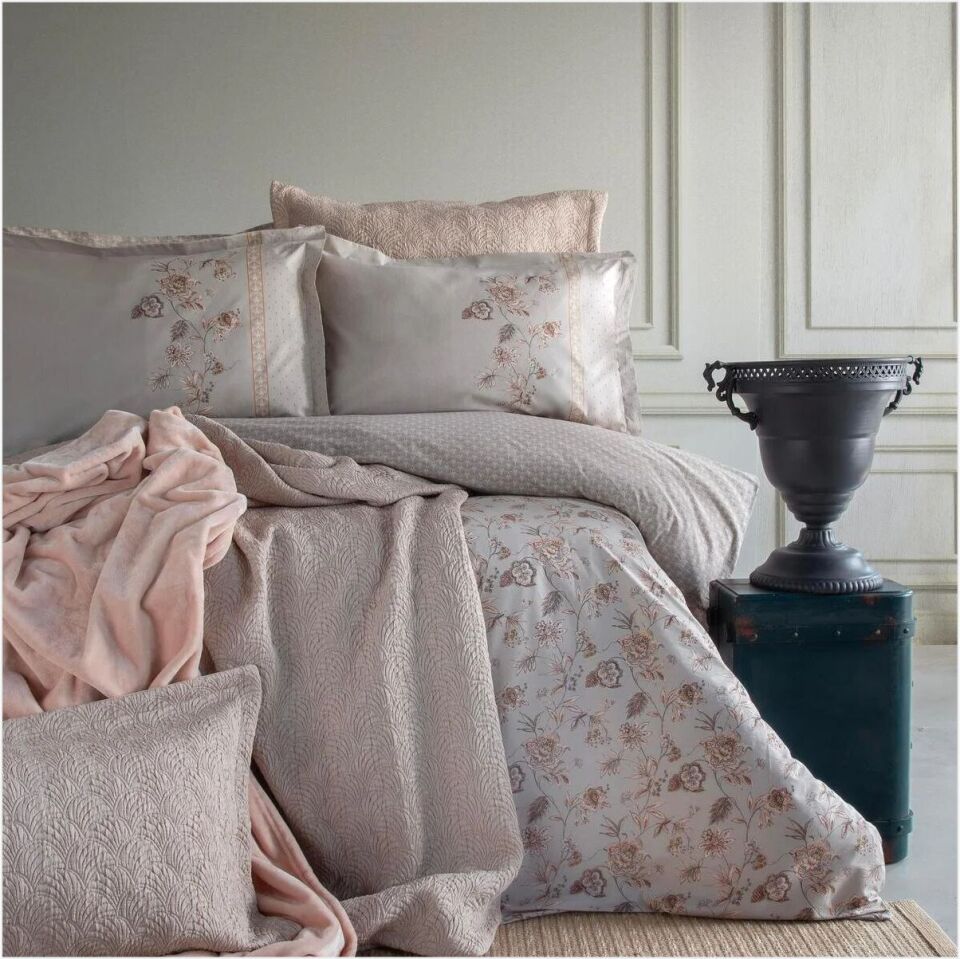 Pamuklar Apricitas Çift Kişilik Nevresim Takımı+Yatak Örtüsü+Battaniye Set Alberta Blush