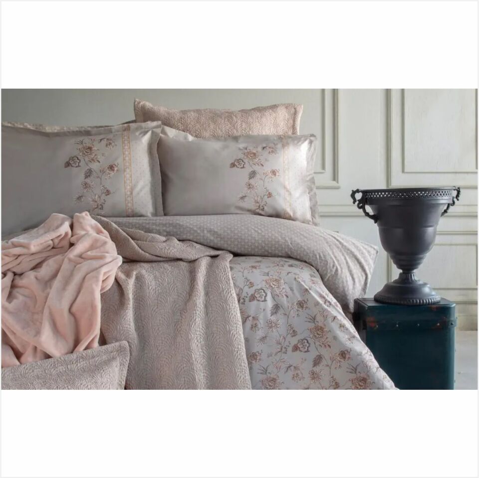 Pamuklar Apricitas Çift Kişilik Nevresim Takımı+Yatak Örtüsü+Battaniye Set Alberta Blush