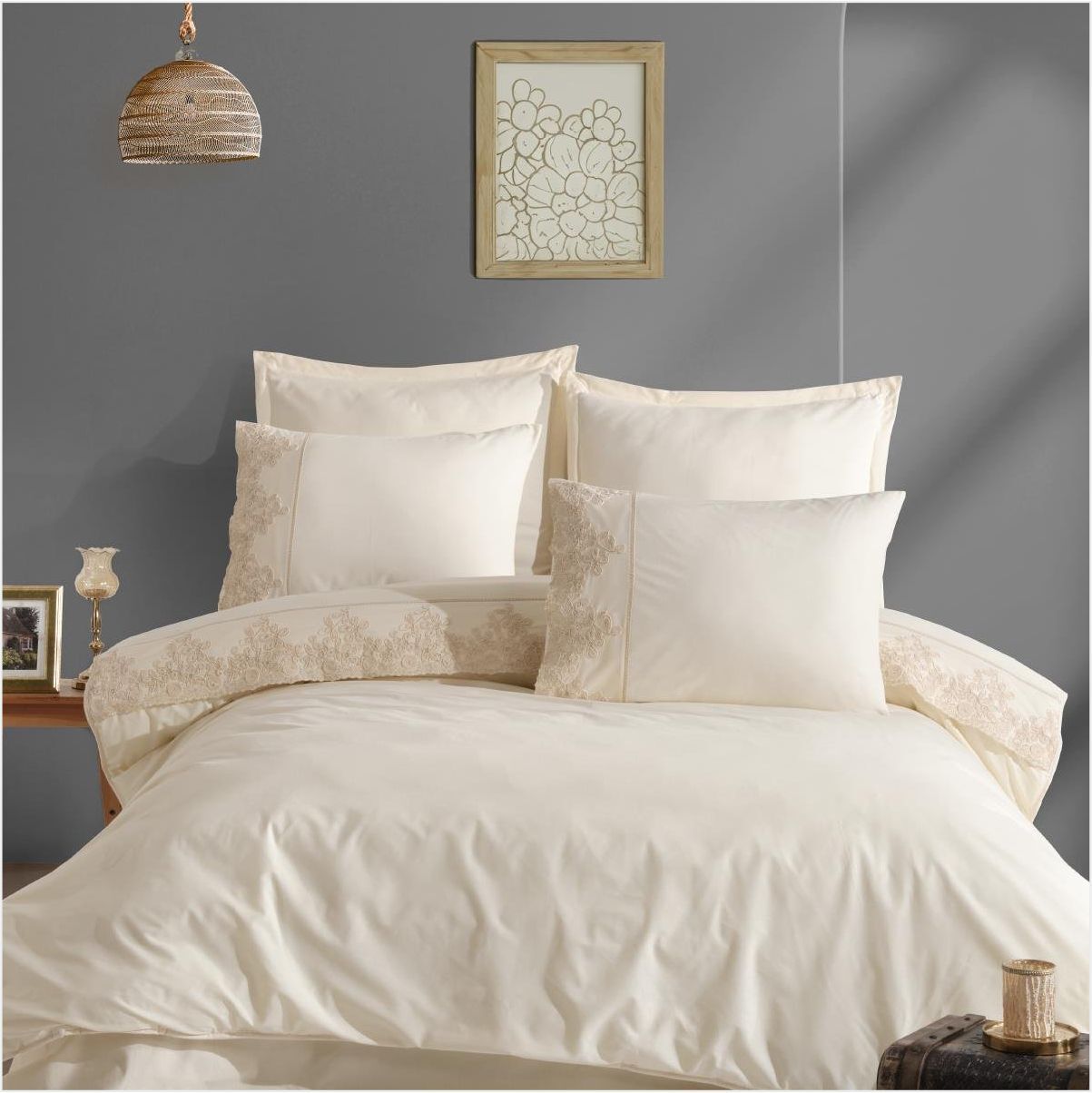 Aran Clasy Ranforce %100 Pamuk Butik Çift Kişilik Uyku Seti Osela V2 Ekru