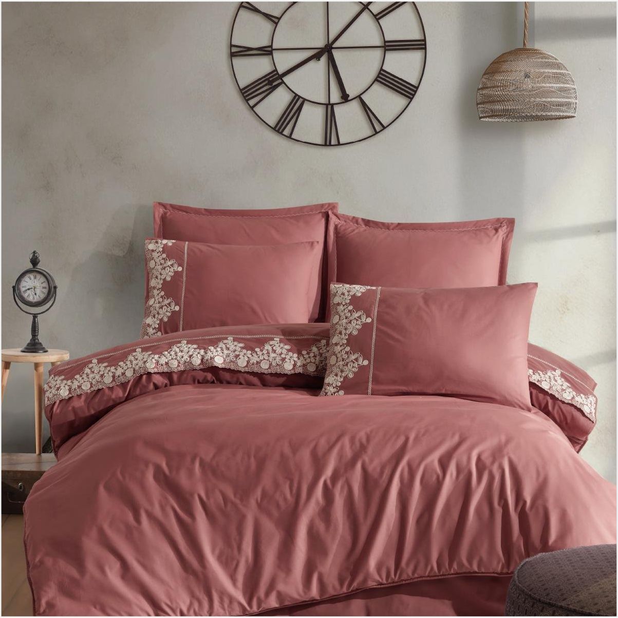 Aran Clasy Ranforce %100 Pamuk Butik Çift Kişilik Uyku Seti Osela V3 Kiremit