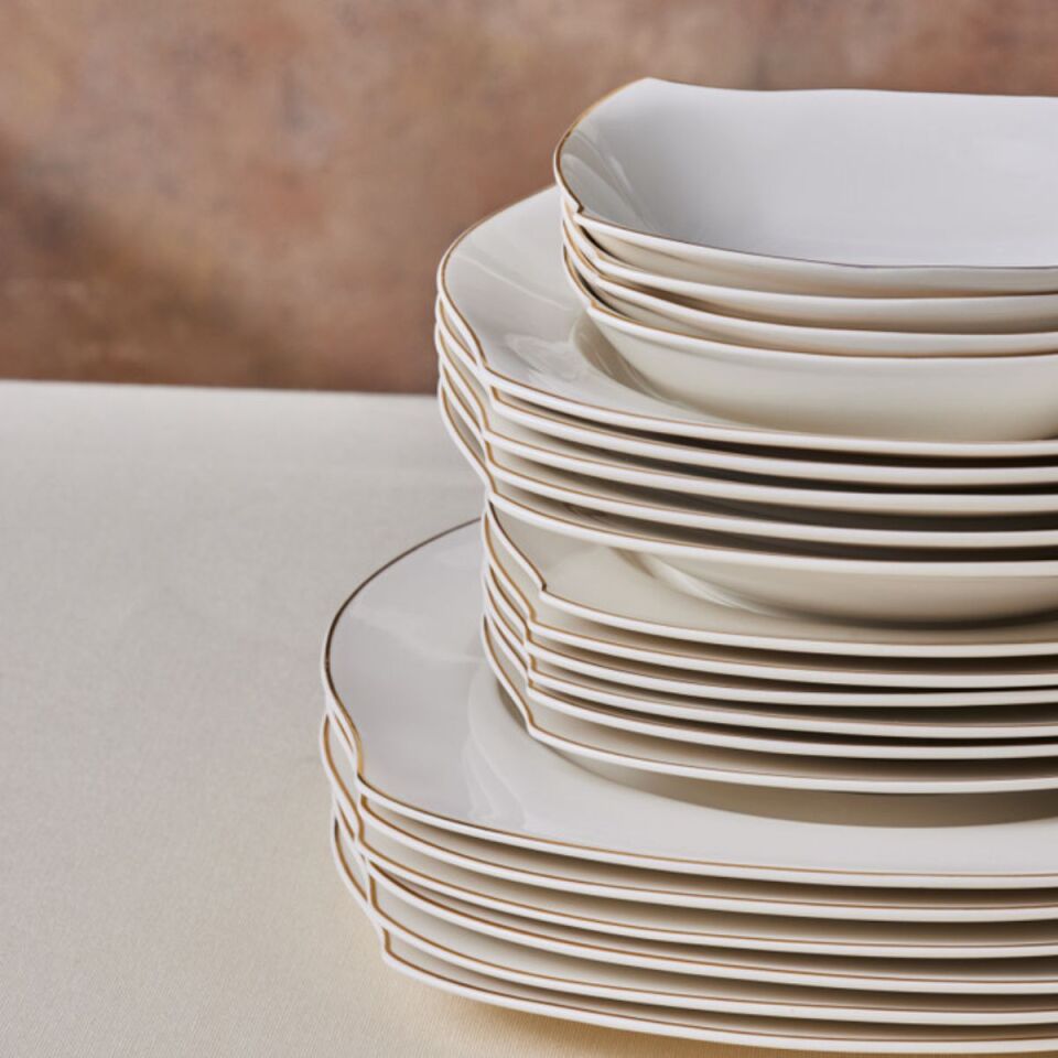 Karaca Square Bone Beyaz Altın 53 Parça 12 Kişilik Yemek Takımı