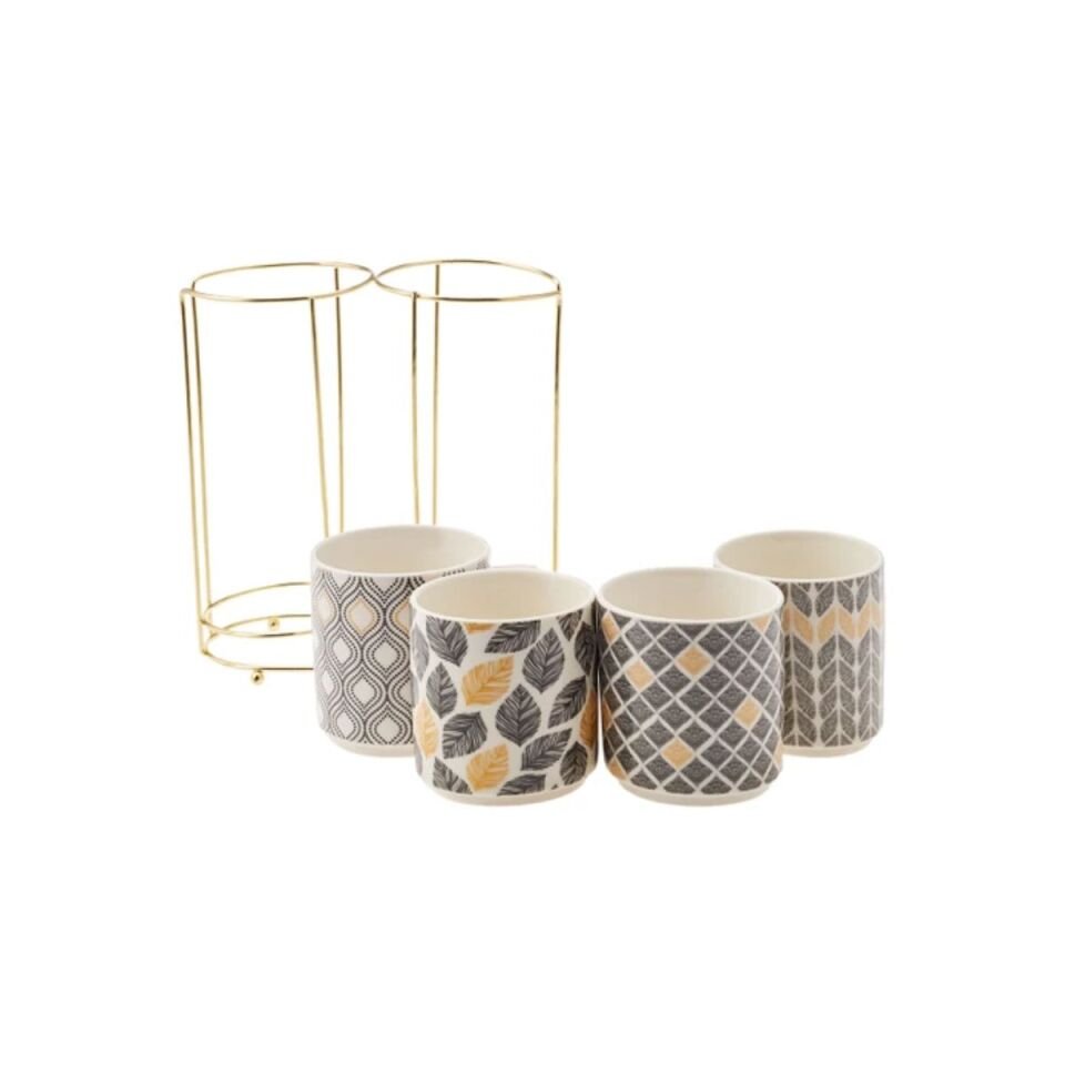 Karaca Nero 5 Parça Standlı Porselen Kupa/Mug Seti 320 Ml