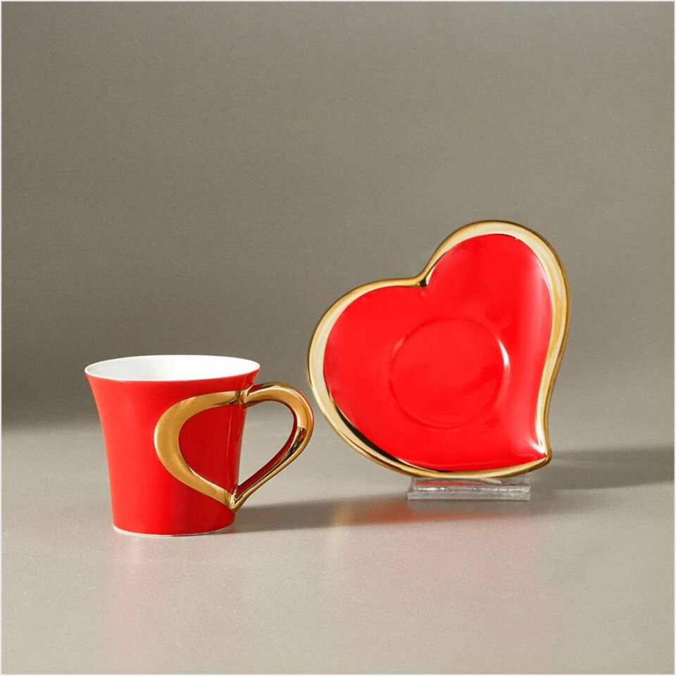 KARACA KALPTEN 6 KİŞİLİK 9 KIRMIZI GOLD KAHVE TAKIMI