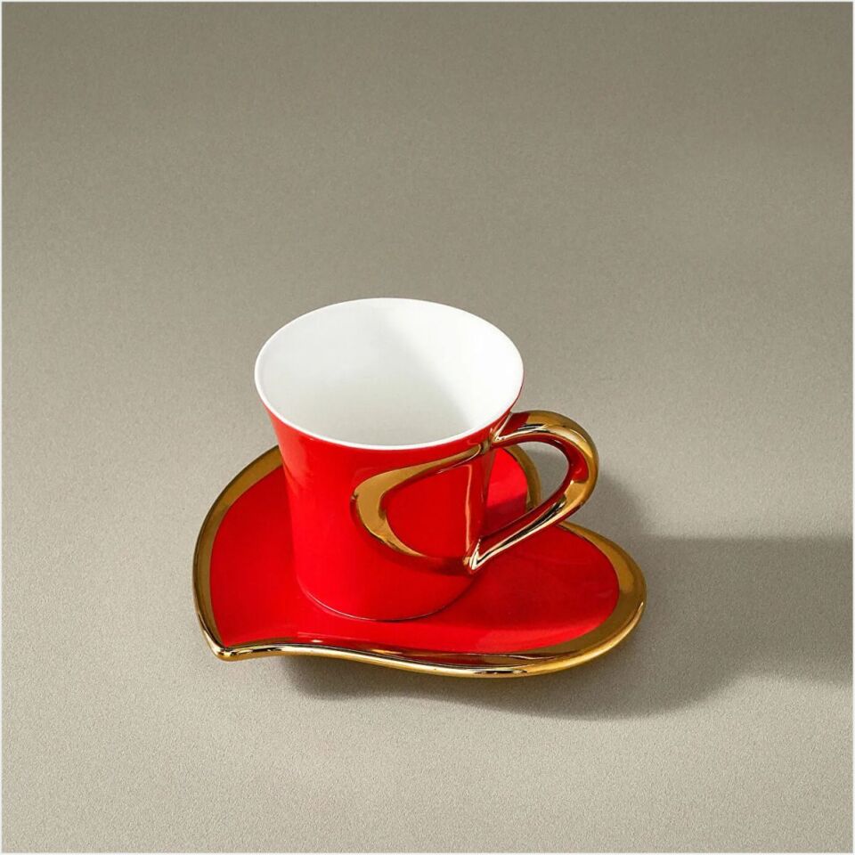 KARACA KALPTEN 6 KİŞİLİK 9 KIRMIZI GOLD KAHVE TAKIMI