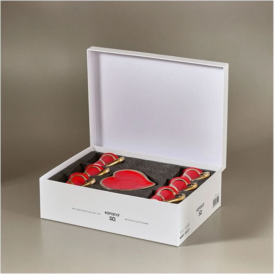 KARACA KALPTEN 6 KİŞİLİK 9 KIRMIZI GOLD KAHVE TAKIMI