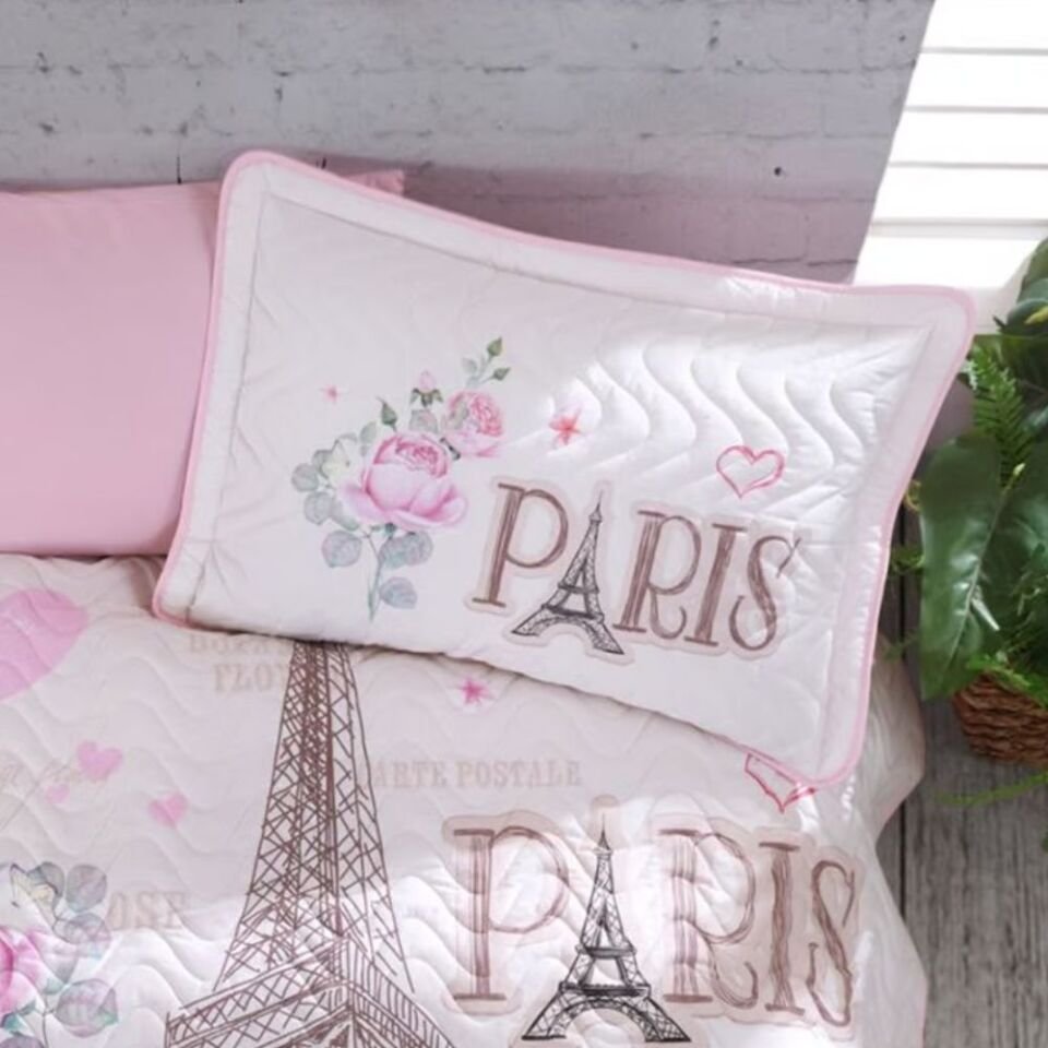 Aran Clasy Ranforce %100 Pamuk Tek Kişilik Yatak Örtüsü Seti Paris Love V1 Pembe
