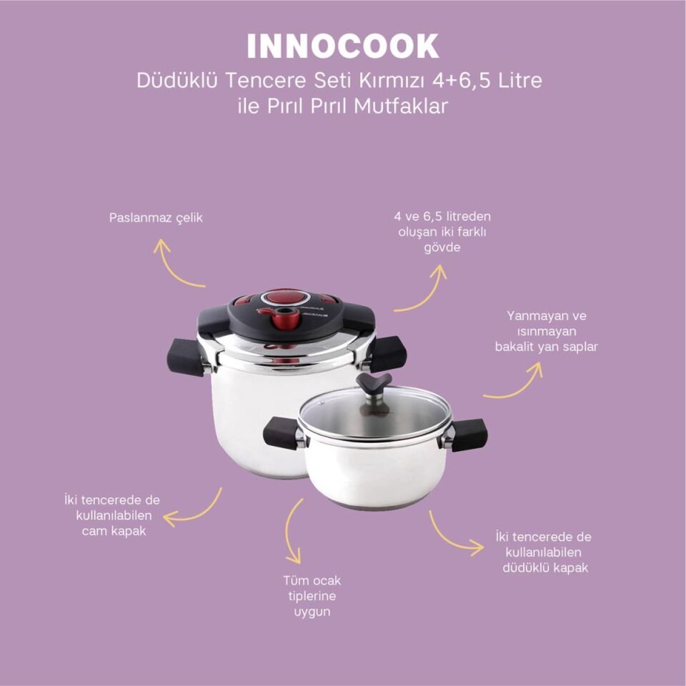 Emsan Innocook Düdüklü Tencere Seti Kırmızı 4+6,5 Lt