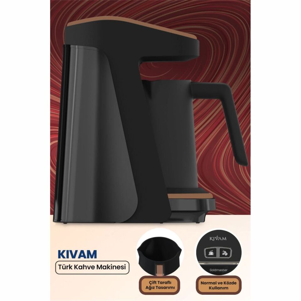 Goldmaster Kıvam Eco Siyah Geniş Hazneli Akıllı Yerleştirme Patentli Türk Kahve Makinesi