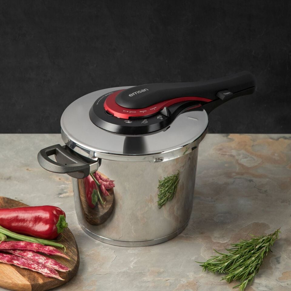 Emsan Up-line Kırmızı 4+6 Lt Klasik Paslanmaz Çelik Düdüklü Tencere Seti