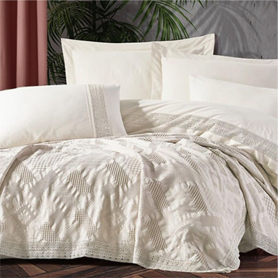 Özdilek Gelin Seti Pikeli Tıara Krem