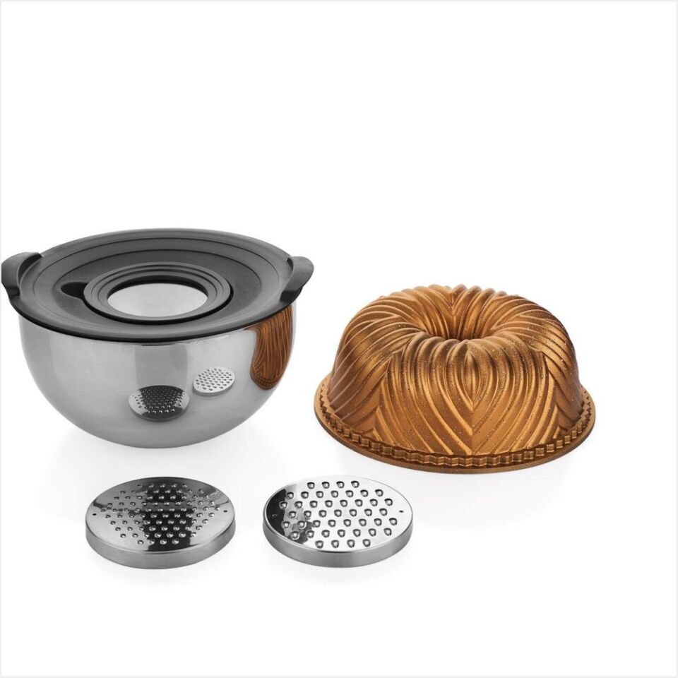 Schafer Cakehaus Kek Kalıbı+Hazırlık Seti 6 Parça-Bronz