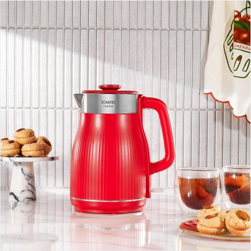 Schafer Carina Paslanmaz Çelik El Yakmaz Gövdeli Su Isıtıcı-Kırmızı