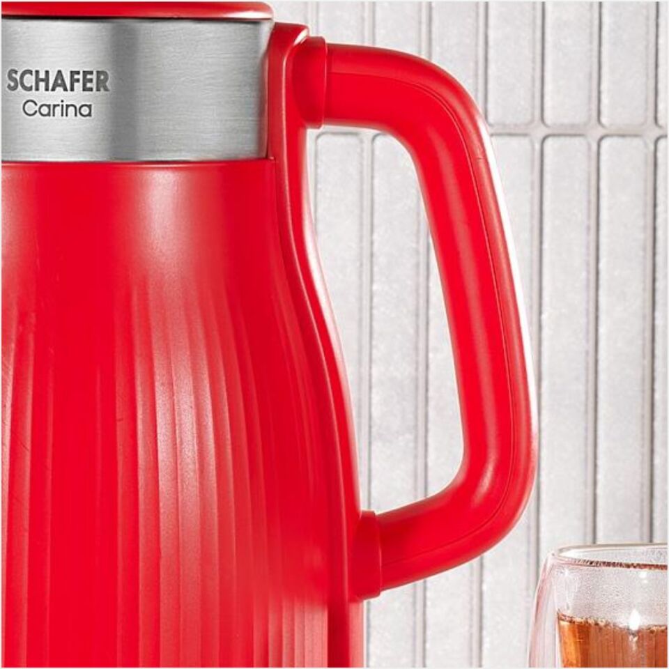 Schafer Carina Paslanmaz Çelik El Yakmaz Gövdeli Su Isıtıcı-Kırmızı