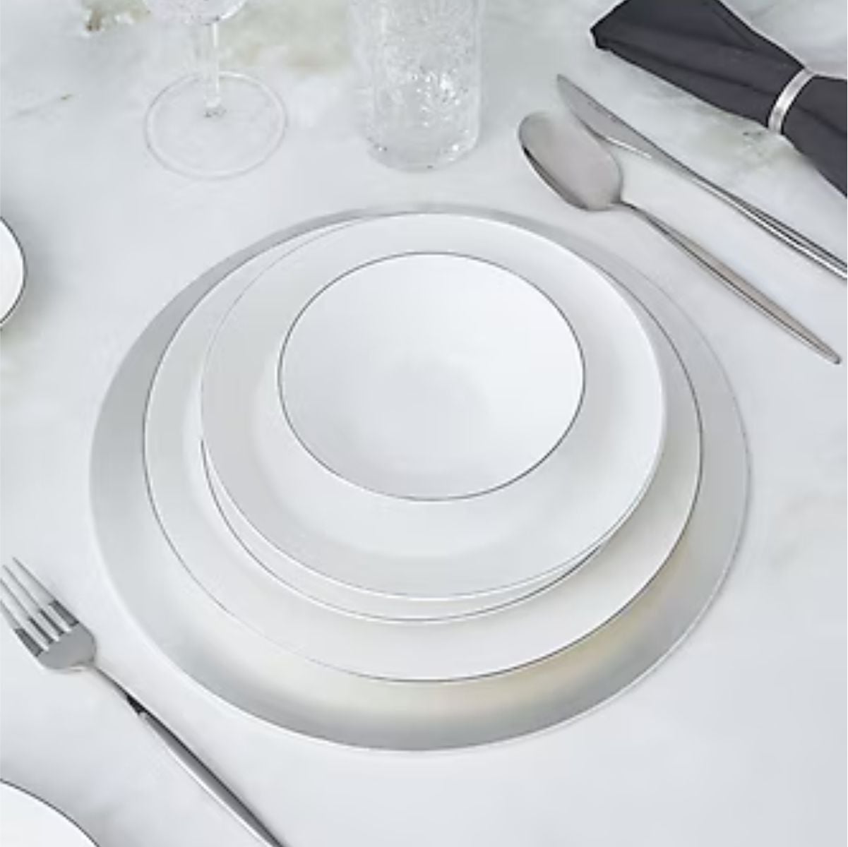 Karaca x Hussein Chalayan Streamline Sun Path New Bone 59 Parça 12 Kişilik Yemek Takımı Platin
