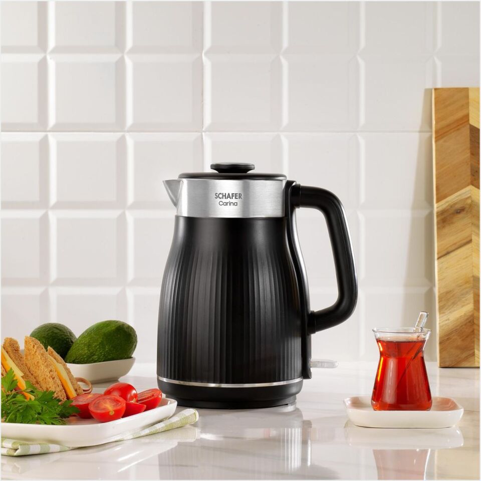 Schafer Carina Paslanmaz Çelik El Yakmaz Gövdeli Su Isıtıcı-Siyah