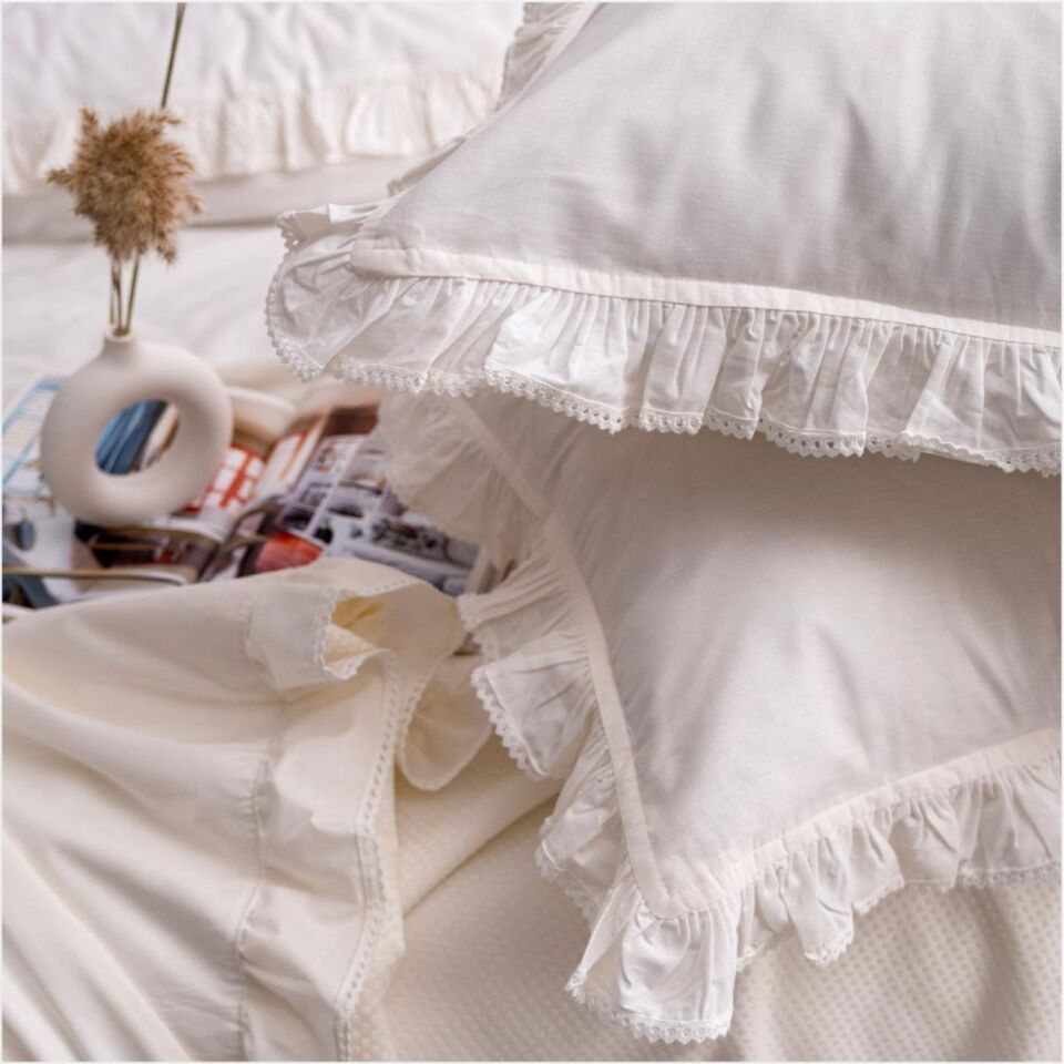 Schafer Home Laure Fırfırlı Çift Kişilik Yatak Örtüsü Seti 7 Parça-Beyaz