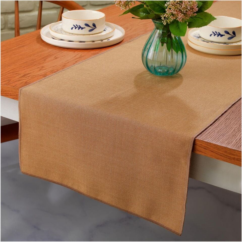 SCHAFER HOME BİANCA KETEN POLYESTER RUNNER 40X160 CM 1 PARÇA-KAHVERENGİ