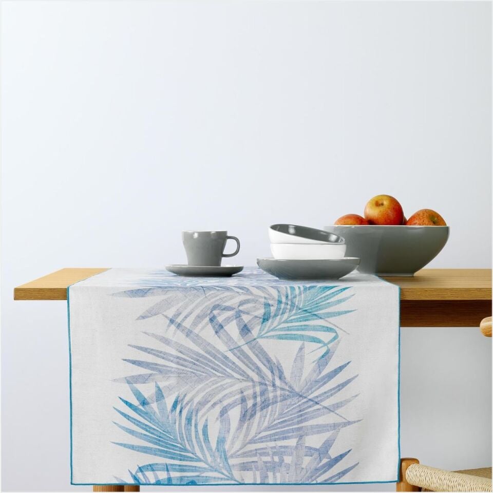 SCHAFER HOME LEAF POLY LİNEN RUNNER 45X150 CM 1 PARÇA-MAVİ