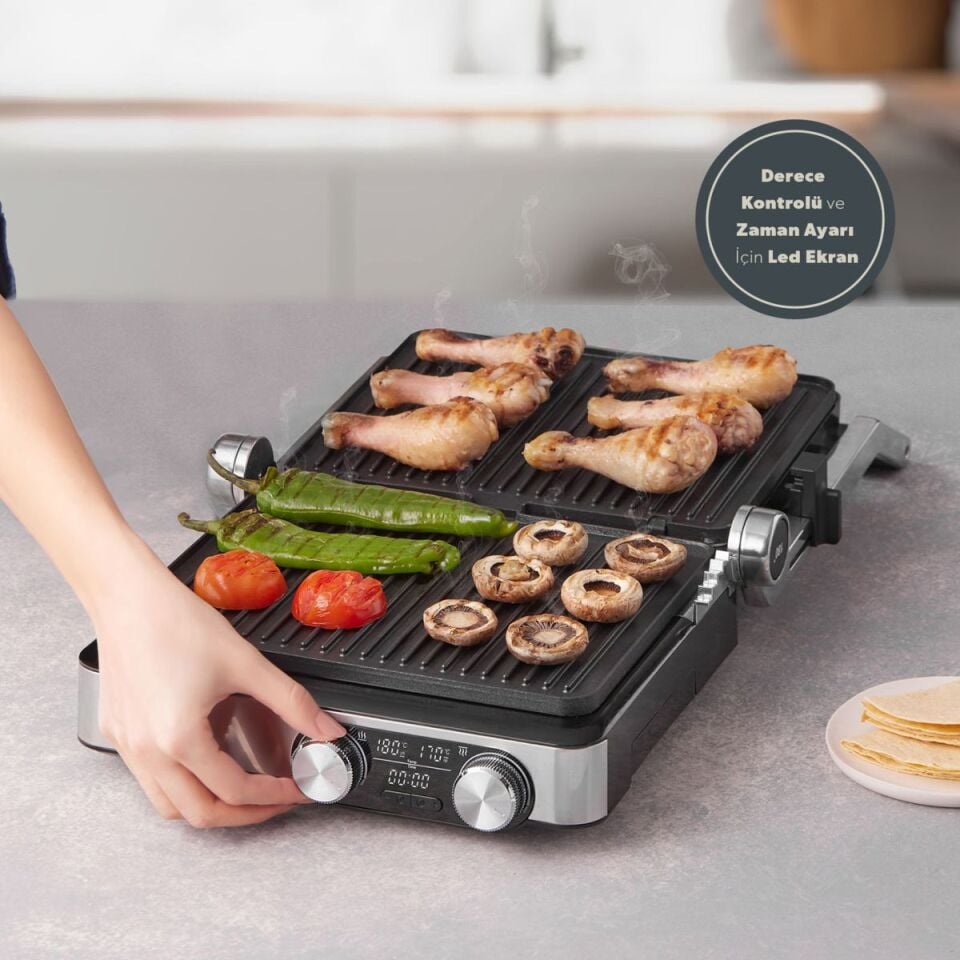 Emsan Homend Grilliant 1340H Inox Gövde Alt ve Üst Sıcaklığı Ayrı Kontrol Edilebilen Döküm Plakalı Tost ve Izgara Makinesi