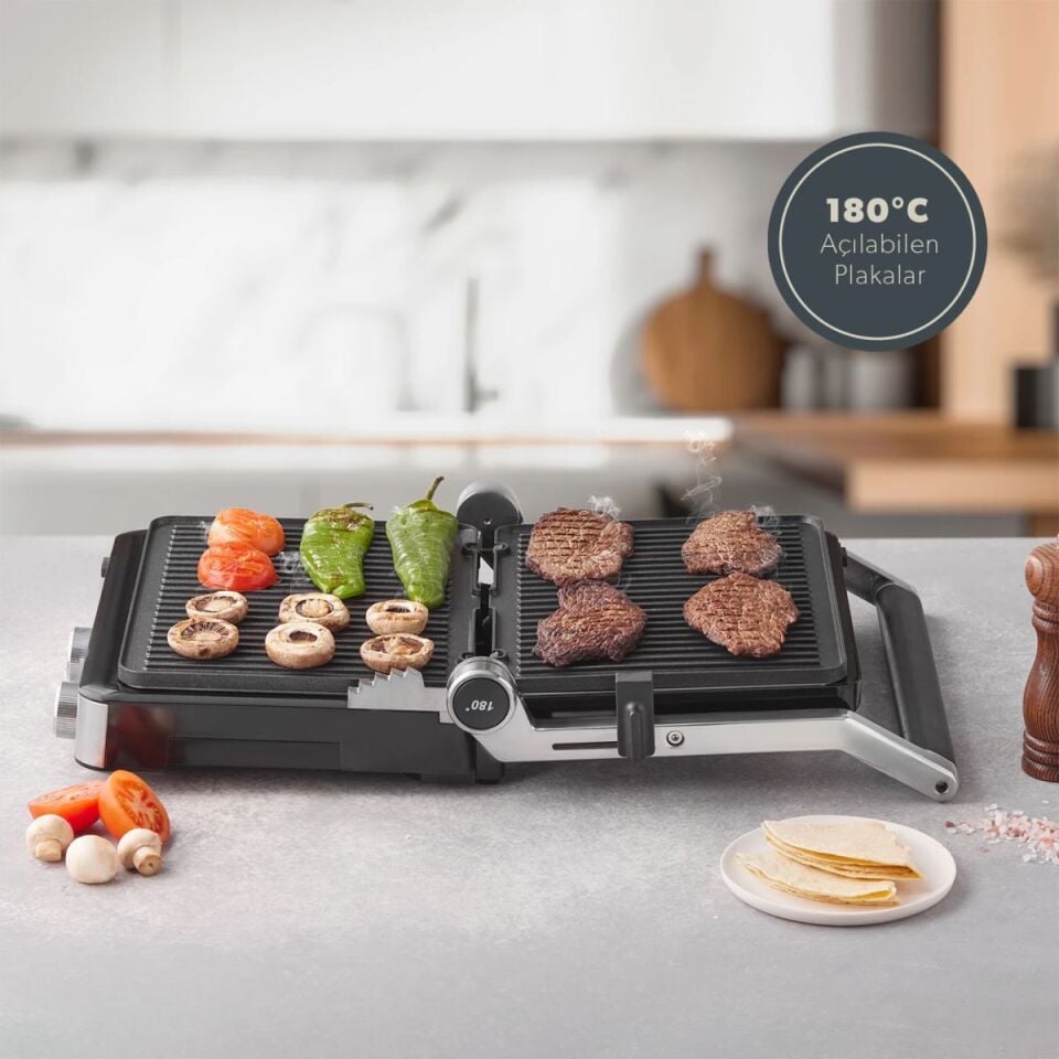 Emsan Homend Grilliant 1340H Inox Gövde Alt ve Üst Sıcaklığı Ayrı Kontrol Edilebilen Döküm Plakalı Tost ve Izgara Makinesi