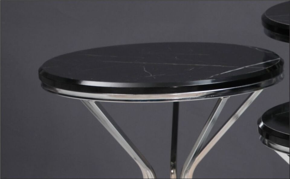 Odabaşı Kum Saati Zigon Sehpa Siyah Mermer Krom