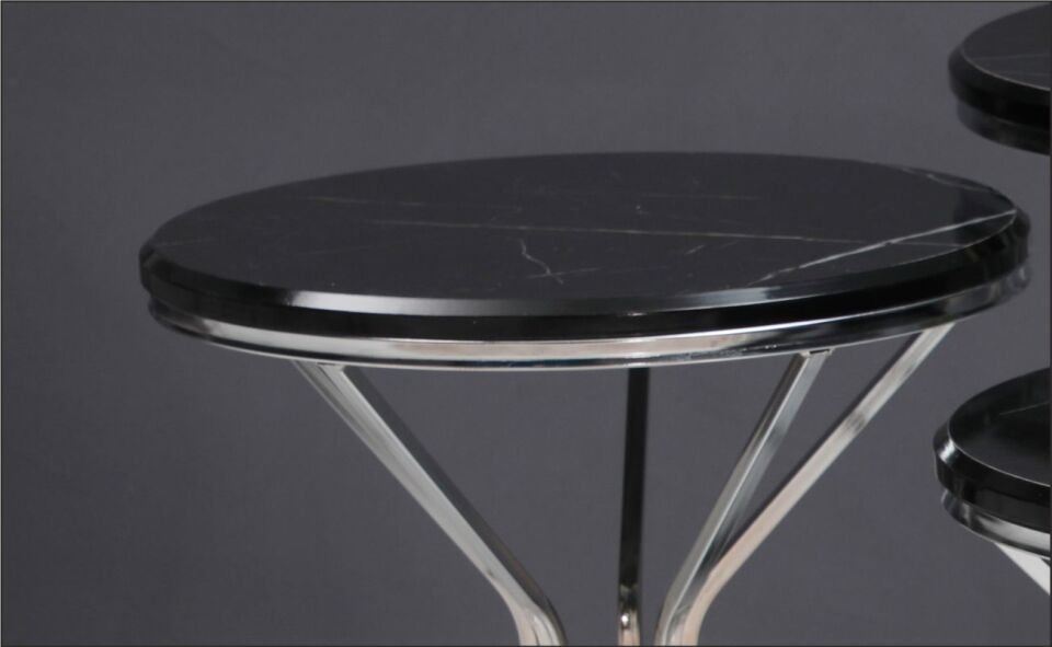 Odabaşı Kum Saati Zigon Sehpa Siyah Mermer Krom